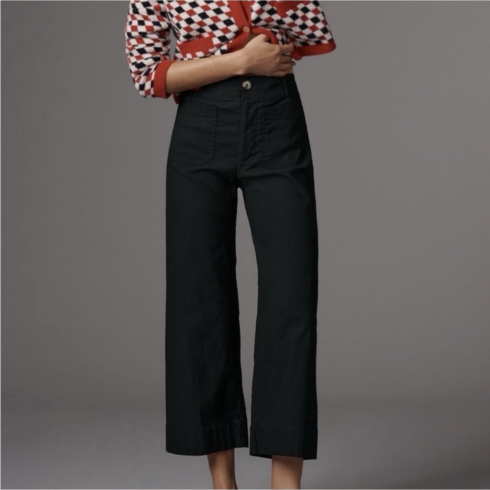 Maeve Anthropologie The Colette Wide Leg Cropped Pants Black Size 25 Petite